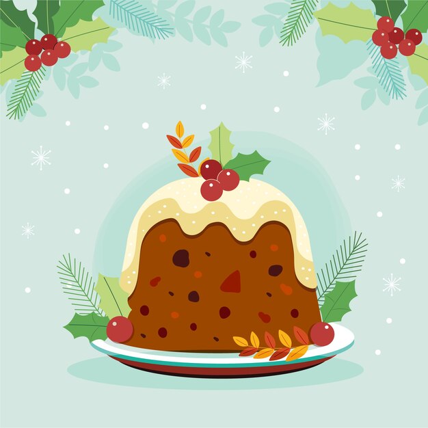 Dibujado a mano ilustración de pudín de navidad plano
