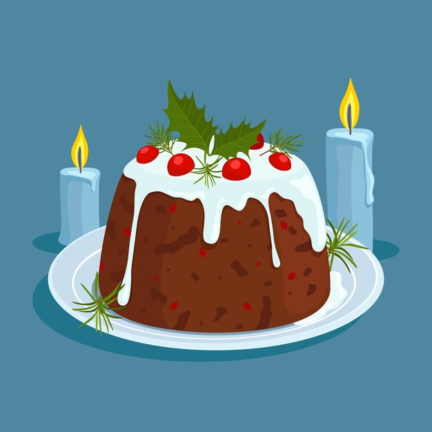 Dibujado a mano ilustración de pudín de navidad plano