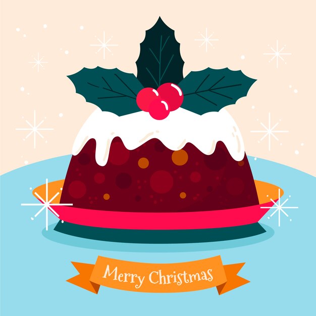 Dibujado a mano ilustración de pudín de navidad plano