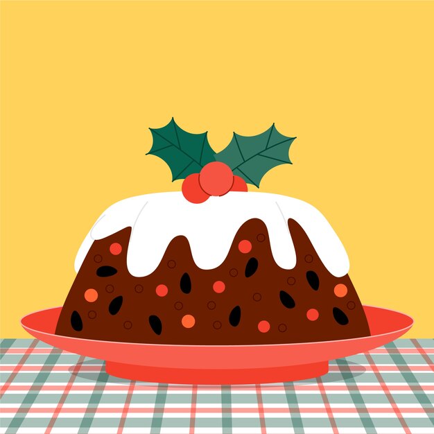 Dibujado a mano ilustración de pudín de navidad plano