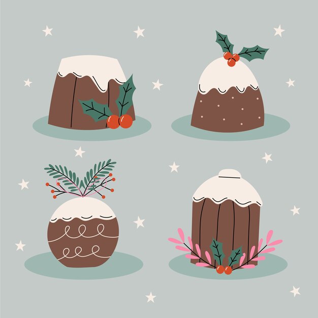 Dibujado a mano ilustración de pudín de navidad plano