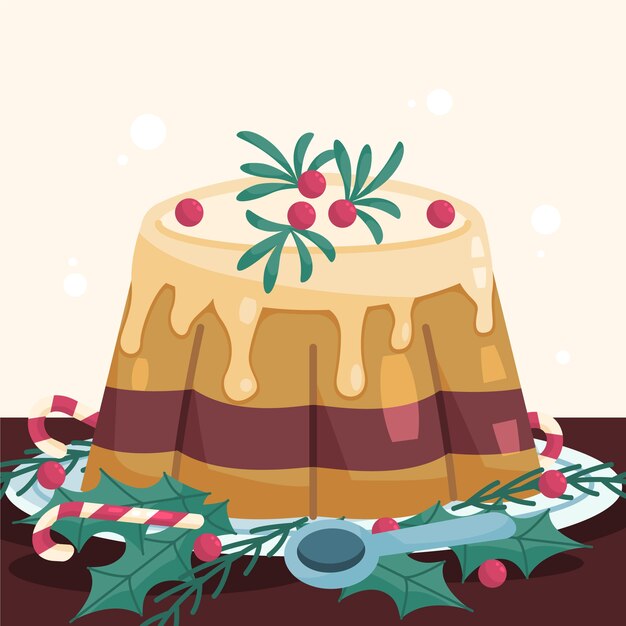 Dibujado a mano ilustración de pudín de navidad plano