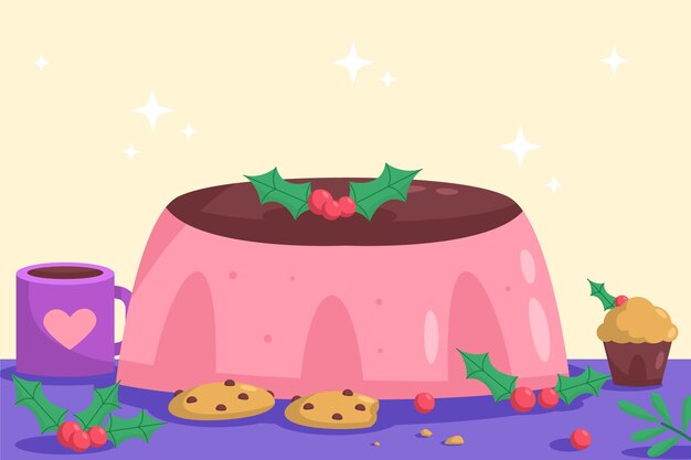 Dibujado a mano ilustración de pudín de navidad plano