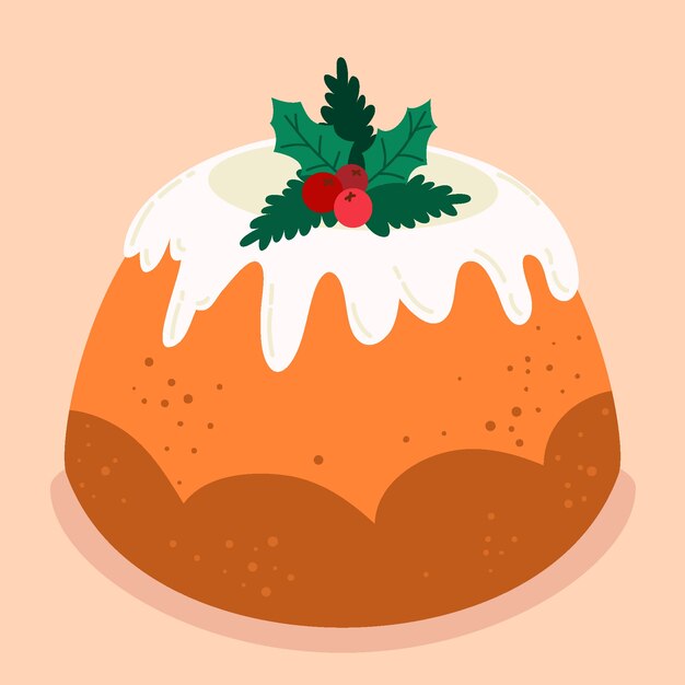 Dibujado a mano ilustración de pudín de navidad plano