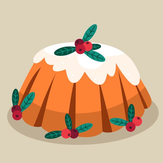Dibujado a mano ilustración de pudín de navidad plano
