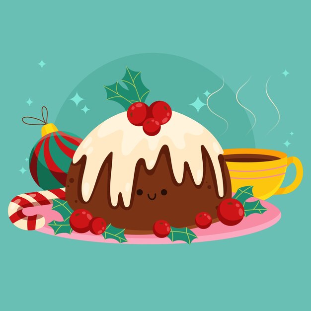 Dibujado a mano ilustración de pudín de navidad plano