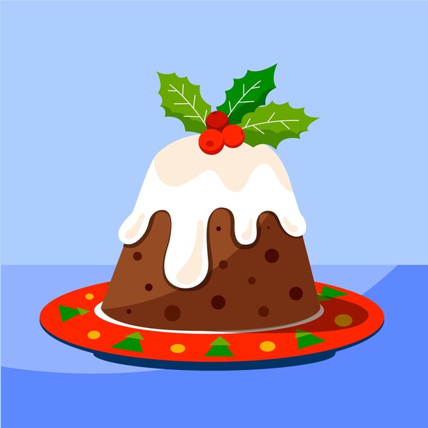 Dibujado a mano ilustración de pudín de navidad plano
