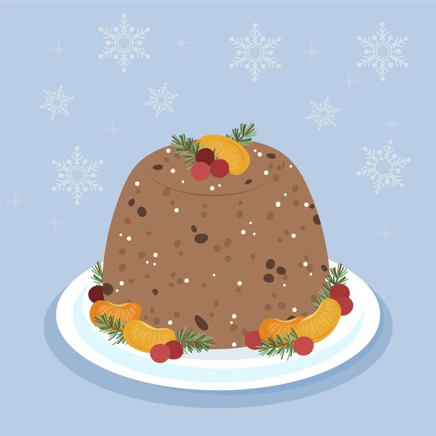 Dibujado a mano ilustración de pudín de navidad plano