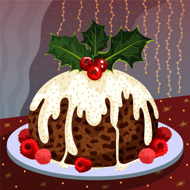Dibujado a mano ilustración de pudín de navidad plano