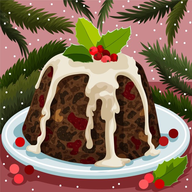 Dibujado a mano ilustración de pudín de navidad plano