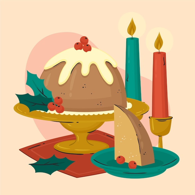 Dibujado a mano ilustración de pudín de navidad plano