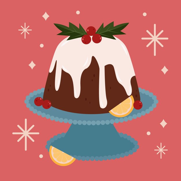 Dibujado a mano ilustración de pudín de navidad plano
