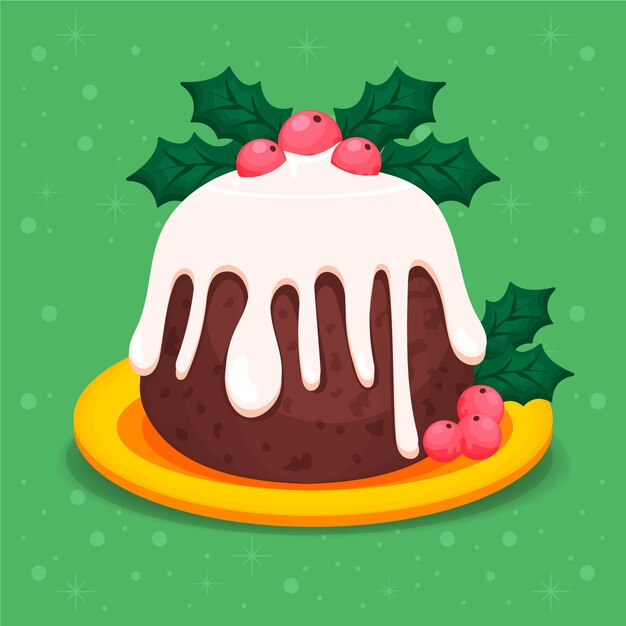 Dibujado a mano ilustración de pudín de navidad plano