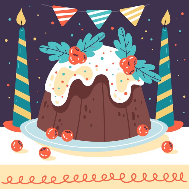 Dibujado a mano ilustración de pudín de navidad plano
