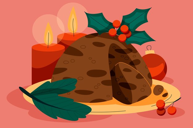 Dibujado a mano ilustración de pudín de navidad plano