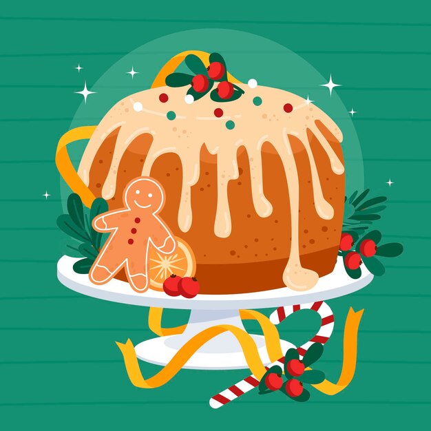 Dibujado a mano ilustración de pudín de navidad plano