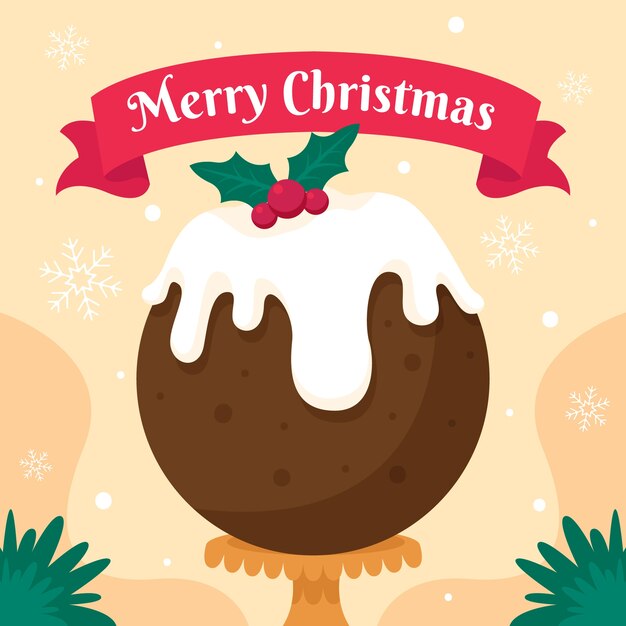 Dibujado a mano ilustración de pudín de navidad plano