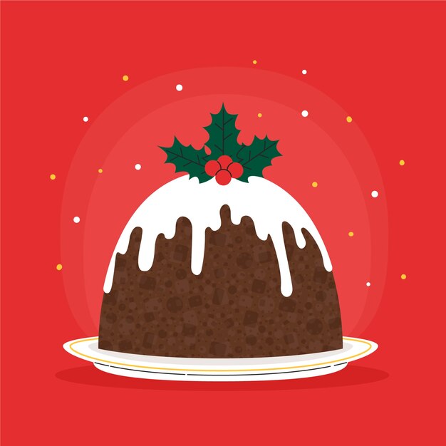 Dibujado a mano ilustración de pudín de navidad plano