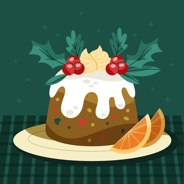 Dibujado a mano ilustración de pudín de navidad plano