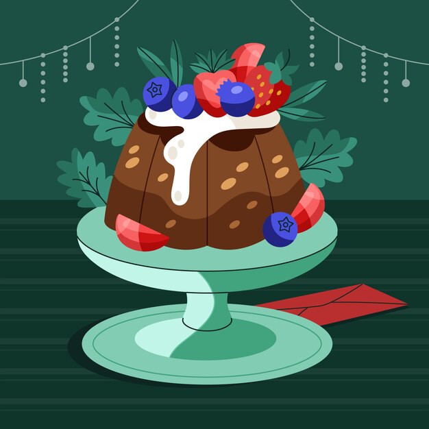Dibujado a mano ilustración de pudín de navidad plano