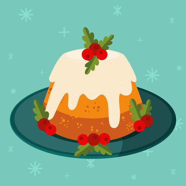Dibujado a mano ilustración de pudín de navidad plano