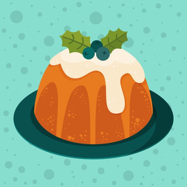 Dibujado a mano ilustración de pudín de navidad plano