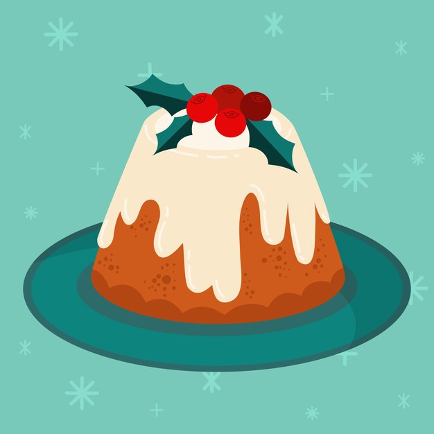 Dibujado a mano ilustración de pudín de navidad plano