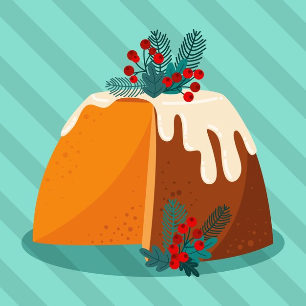 Dibujado a mano ilustración de pudín de navidad plano