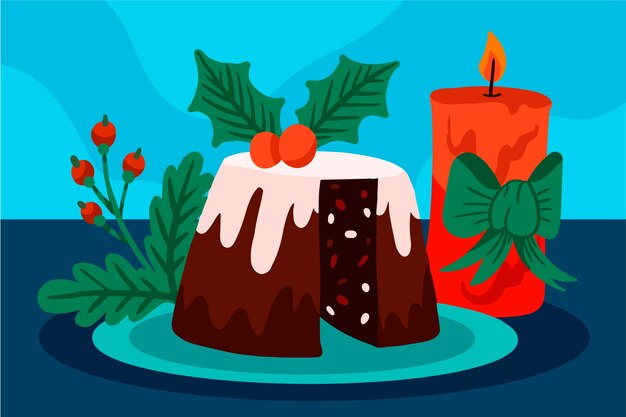 Dibujado a mano ilustración de pudín de navidad plano