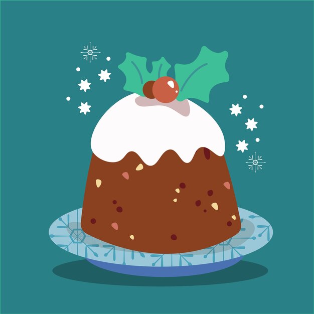 Dibujado a mano ilustración de pudín de navidad plano