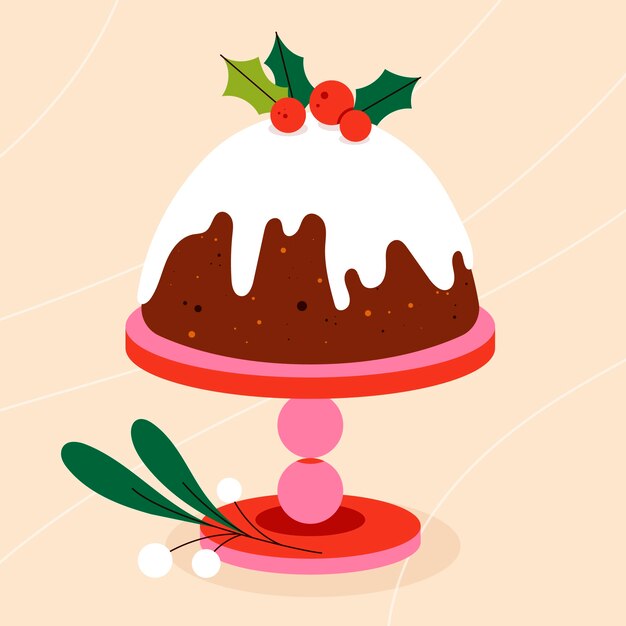 Dibujado a mano ilustración de pudín de navidad plano
