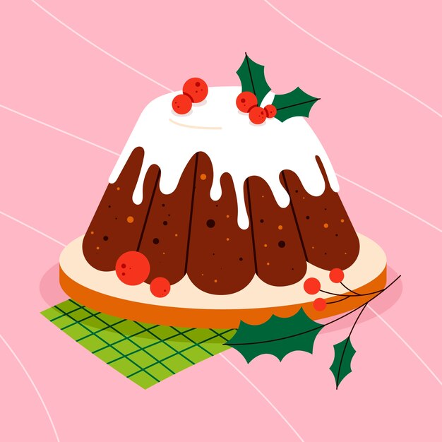 Dibujado a mano ilustración de pudín de navidad plano