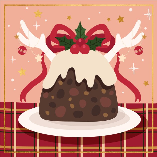 Dibujado a mano ilustración de pudín de navidad