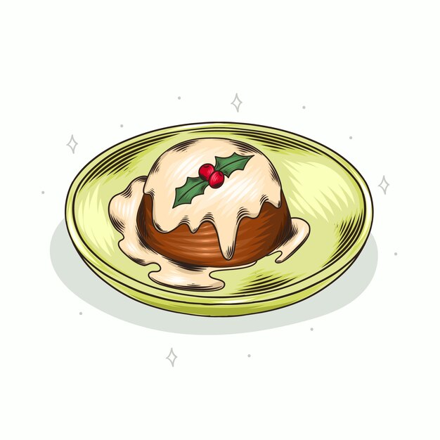 Dibujado a mano ilustración de pudín de navidad