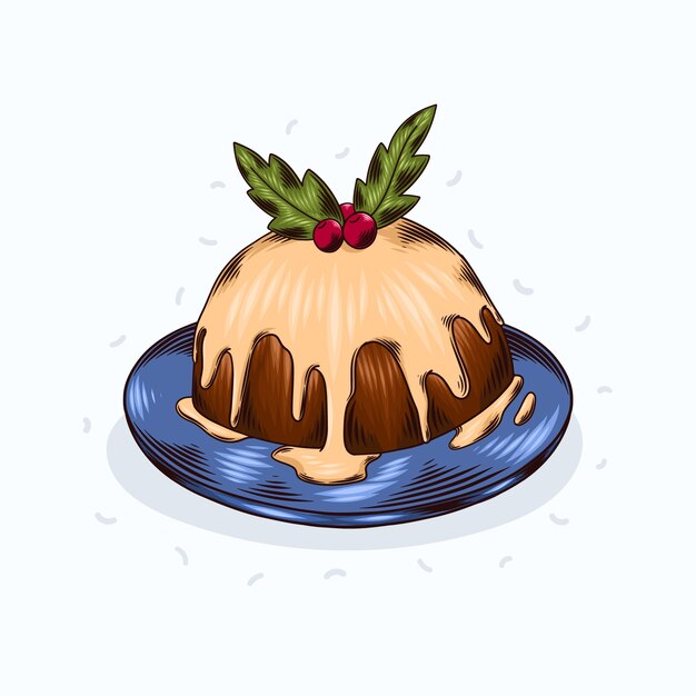 Dibujado a mano ilustración de pudín de navidad