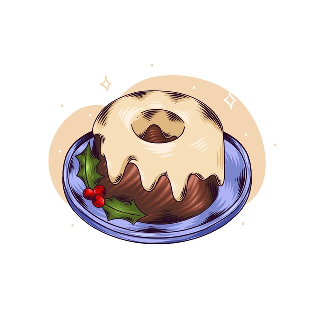 Dibujado a mano ilustración de pudín de navidad