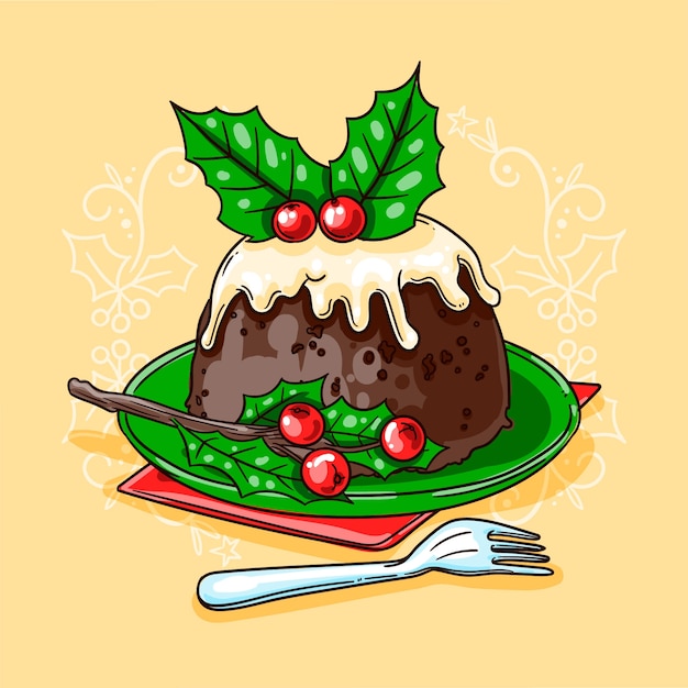 Vector gratuito dibujado a mano ilustración de pudín de navidad