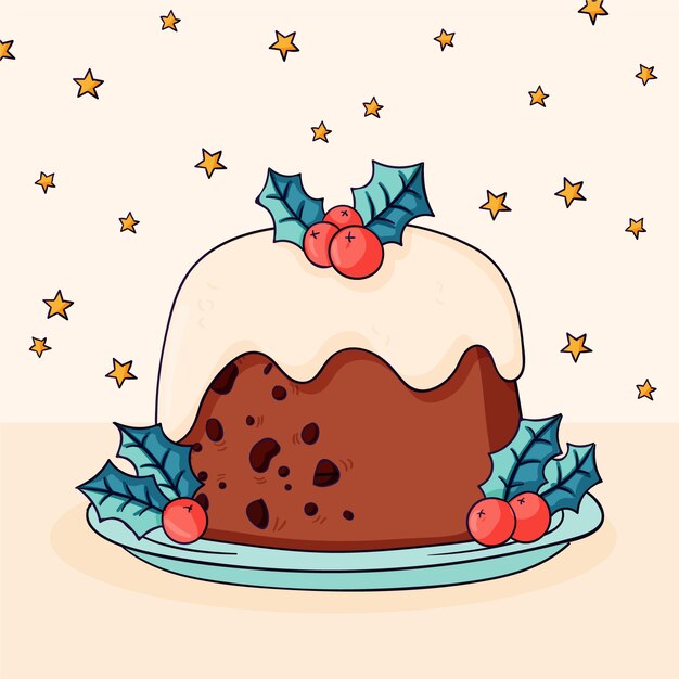Dibujado a mano ilustración de pudín de navidad