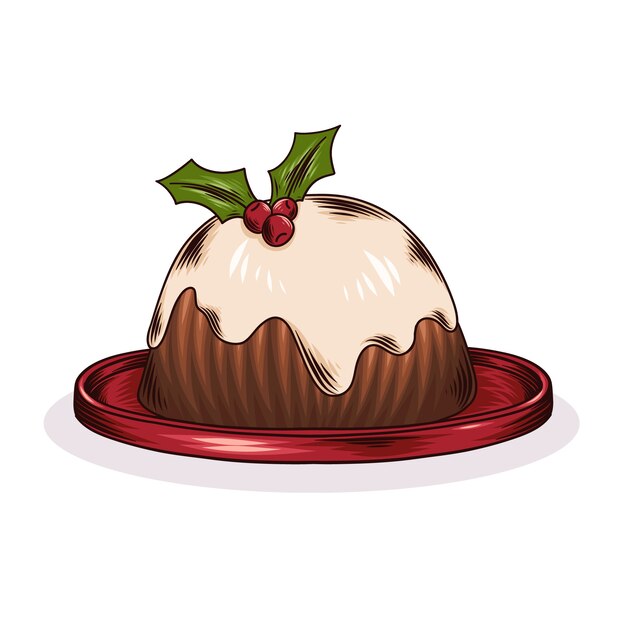 Dibujado a mano ilustración de pudín de navidad