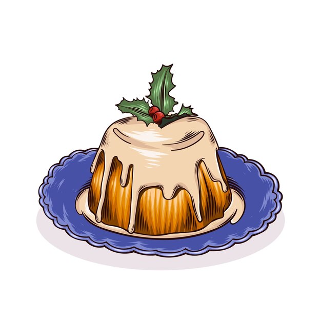 Dibujado a mano ilustración de pudín de navidad