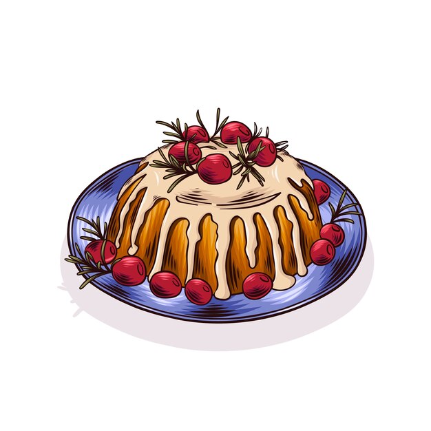 Dibujado a mano ilustración de pudín de navidad