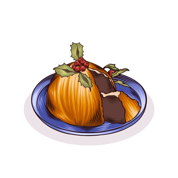 Dibujado a mano ilustración de pudín de navidad