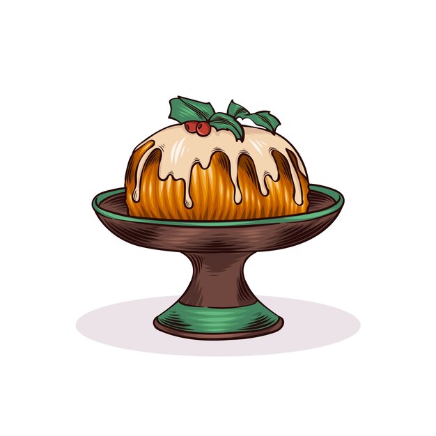Dibujado a mano ilustración de pudín de navidad