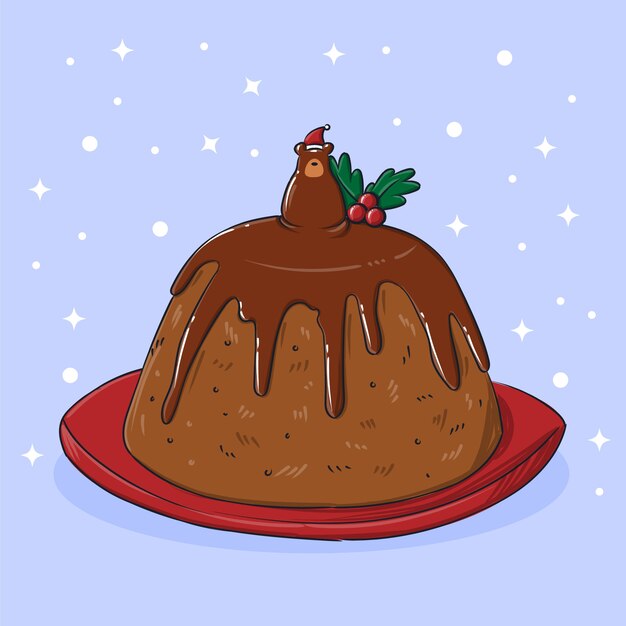 Dibujado a mano ilustración de pudín de navidad
