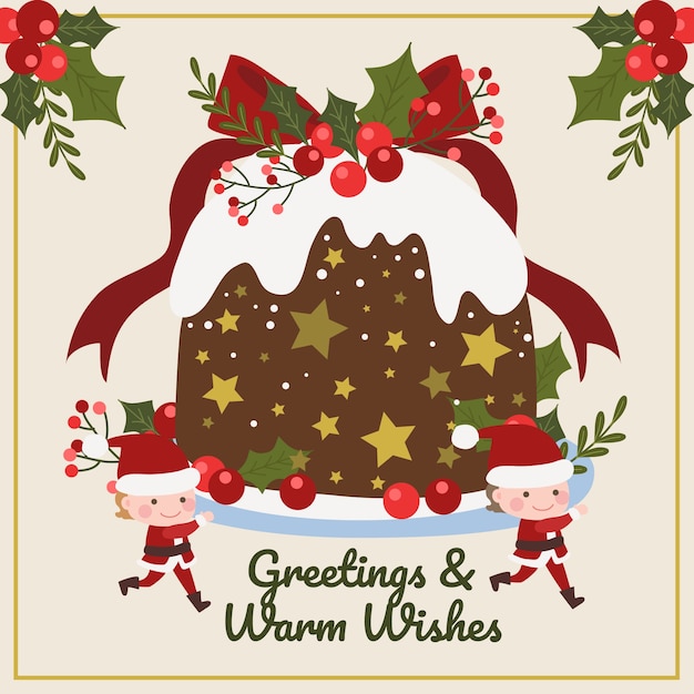 Dibujado a mano ilustración de pudín de navidad
