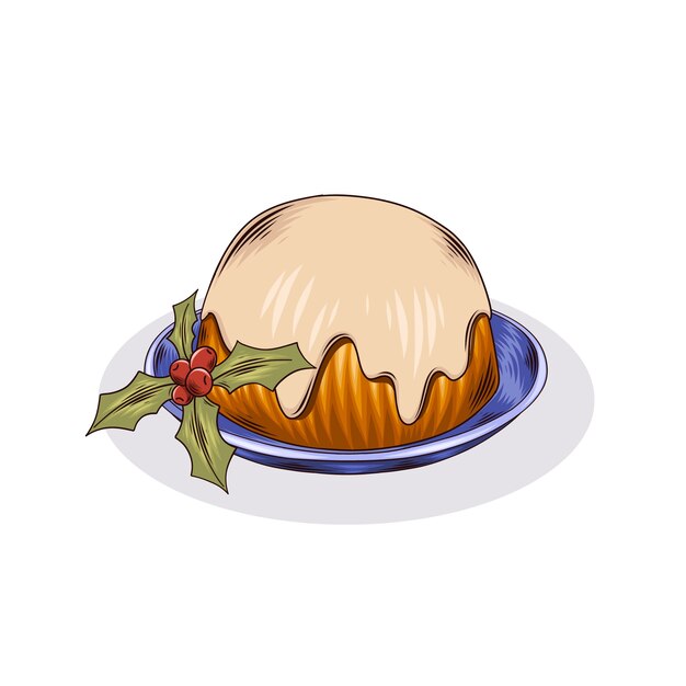 Dibujado a mano ilustración de pudín de navidad