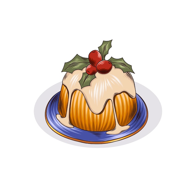 Dibujado a mano ilustración de pudín de navidad