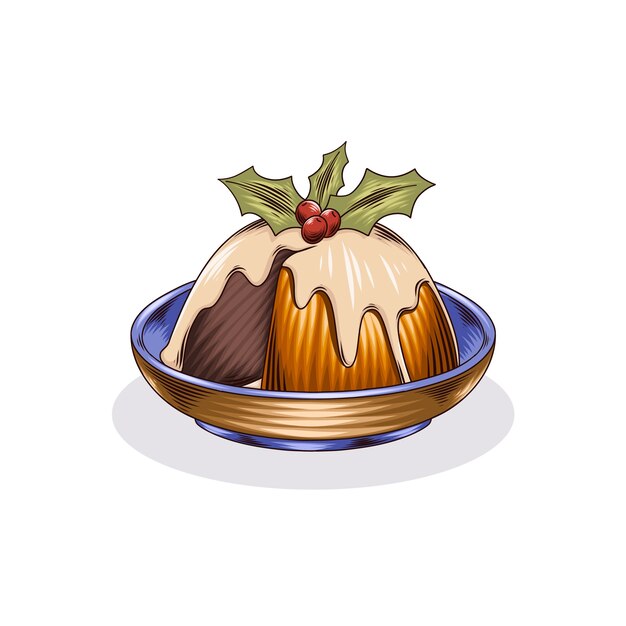 Dibujado a mano ilustración de pudín de navidad