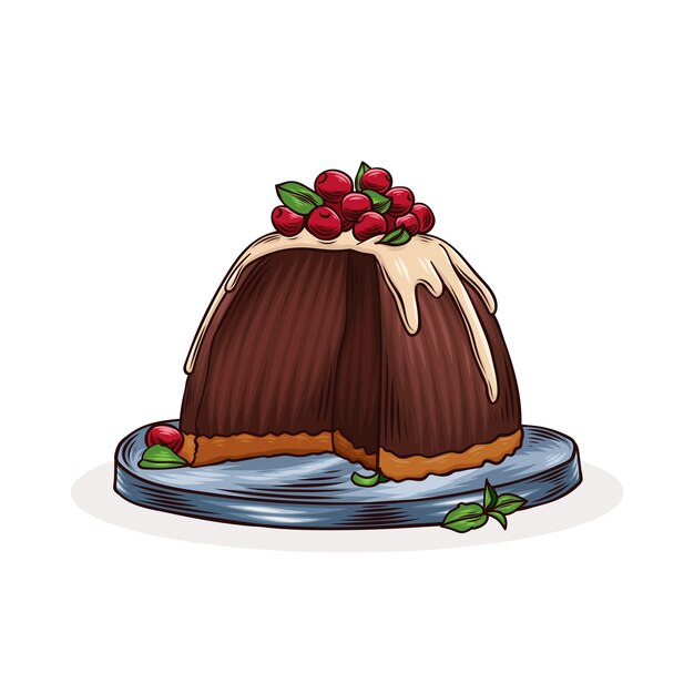 Dibujado a mano ilustración de pudín de navidad