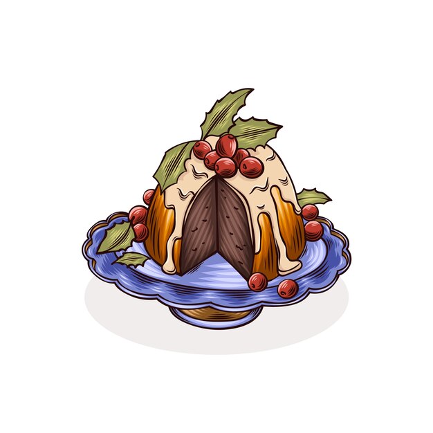 Dibujado a mano ilustración de pudín de navidad